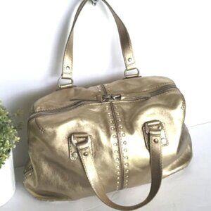 MICHAEL Micheal Kors Metallic Champagne Gold Leather Studded Satchel